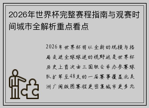 2026年世界杯完整赛程指南与观赛时间城市全解析重点看点